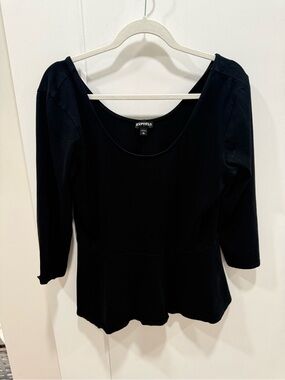 Express Black Scoop Neck Peplum 3/4 Sleeve Top